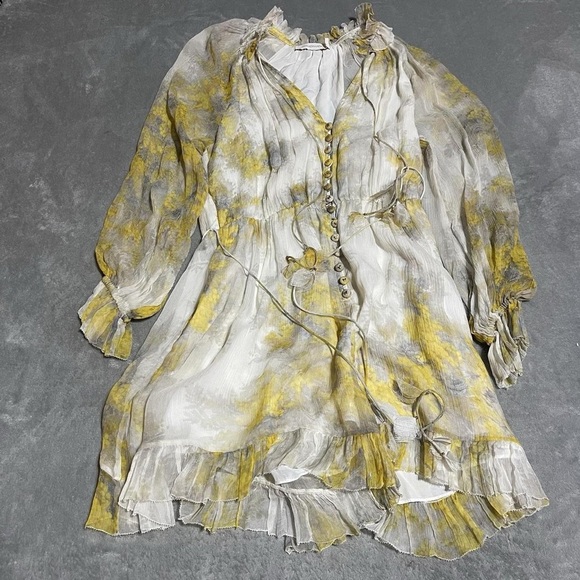 Zimmermann White and Yellow Long Sleeve Dress